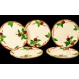 Collection of Five Franciscan Earthenware Plates in cream ground with apples and leaves around the