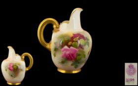 Royal Worcester Hand Painted Porcelain Helmet Shaped Jug ' Roses ' Stillife. Date 1911 & Shape No