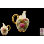 Royal Worcester Hand Painted Porcelain Helmet Shaped Jug ' Roses ' Stillife. Date 1911 & Shape No