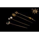 Collection of Antique Gold Jewellery, five items to include four hatpins set with various stones and