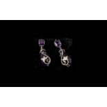 Amethyst Briolette Drop Earrings, each briolette cut, deep purple amethyst, being 11cts, suspended