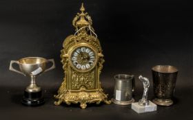 Reproduction Cast Brass Mantel Clock with enamel dial and modern movement (working at time of