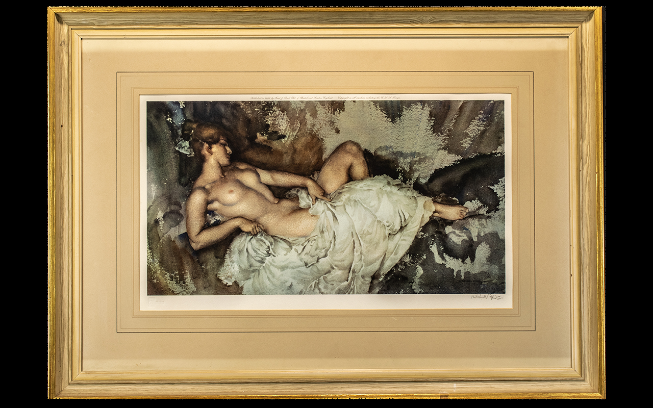 William Russel Flint 1880 - 1969 Artist Signed Ltd Edition Coloured Lithograph ' Reclining Female - Image 2 of 2