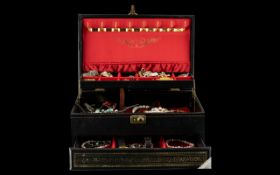 Leatherette Jewellery Box Containing A Collection Of Costume Jewellery To Include Wristwatches, Gold