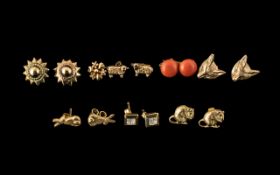 A Collection of 9ct Gold Ladies Earrings