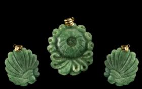 14ct Gold Mounted Green Jade Amulet / Pe