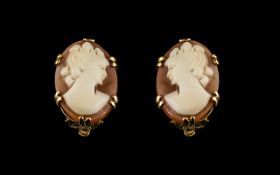 Ladies 9ct Gold Pair of Cameo Set Earrin