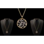 Ladies Attractive 18ct Two Tone Gold Diamond Set Circular Pendant of Exquisite Form / Design.