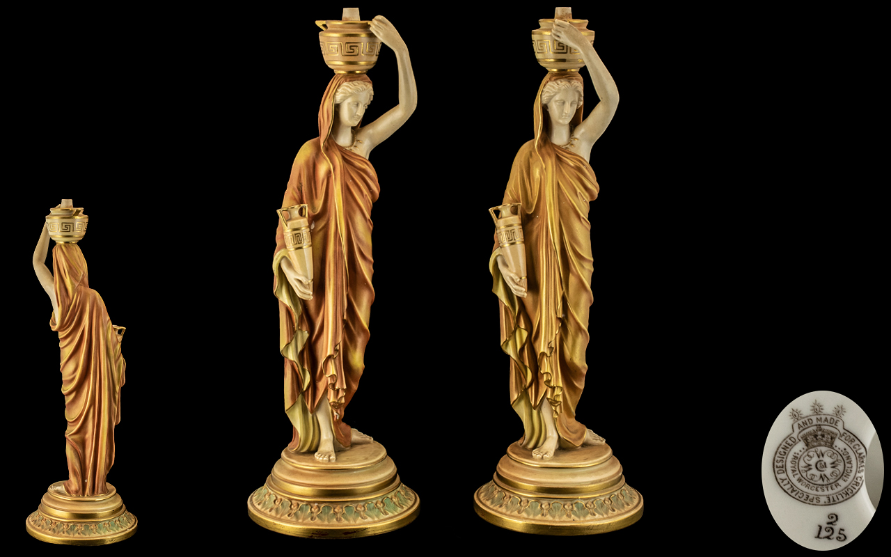 Royal Worcester - Superb Quality and Large Pair of Hand Painted Classical Female Water Carriers