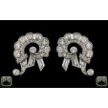 Art Deco Period Stunning Pair of 18ct White Gold Diamond Set Earrings of Wonderful Design and