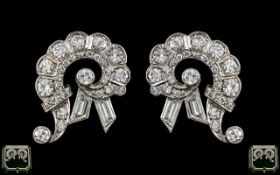 Art Deco Period Stunning Pair of 18ct White Gold Diamond Set Earrings of Wonderful Design and