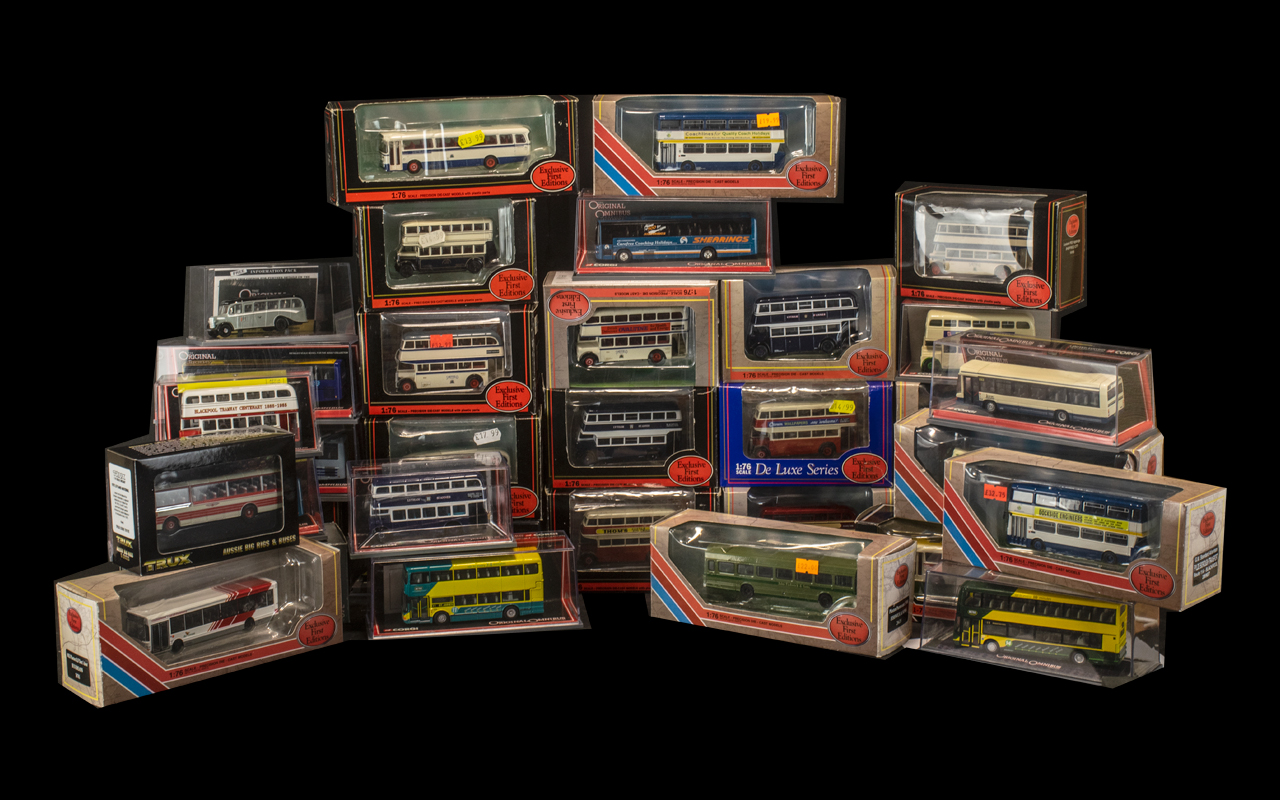 A Collection of 34 Die Cast Buses. All boxed.