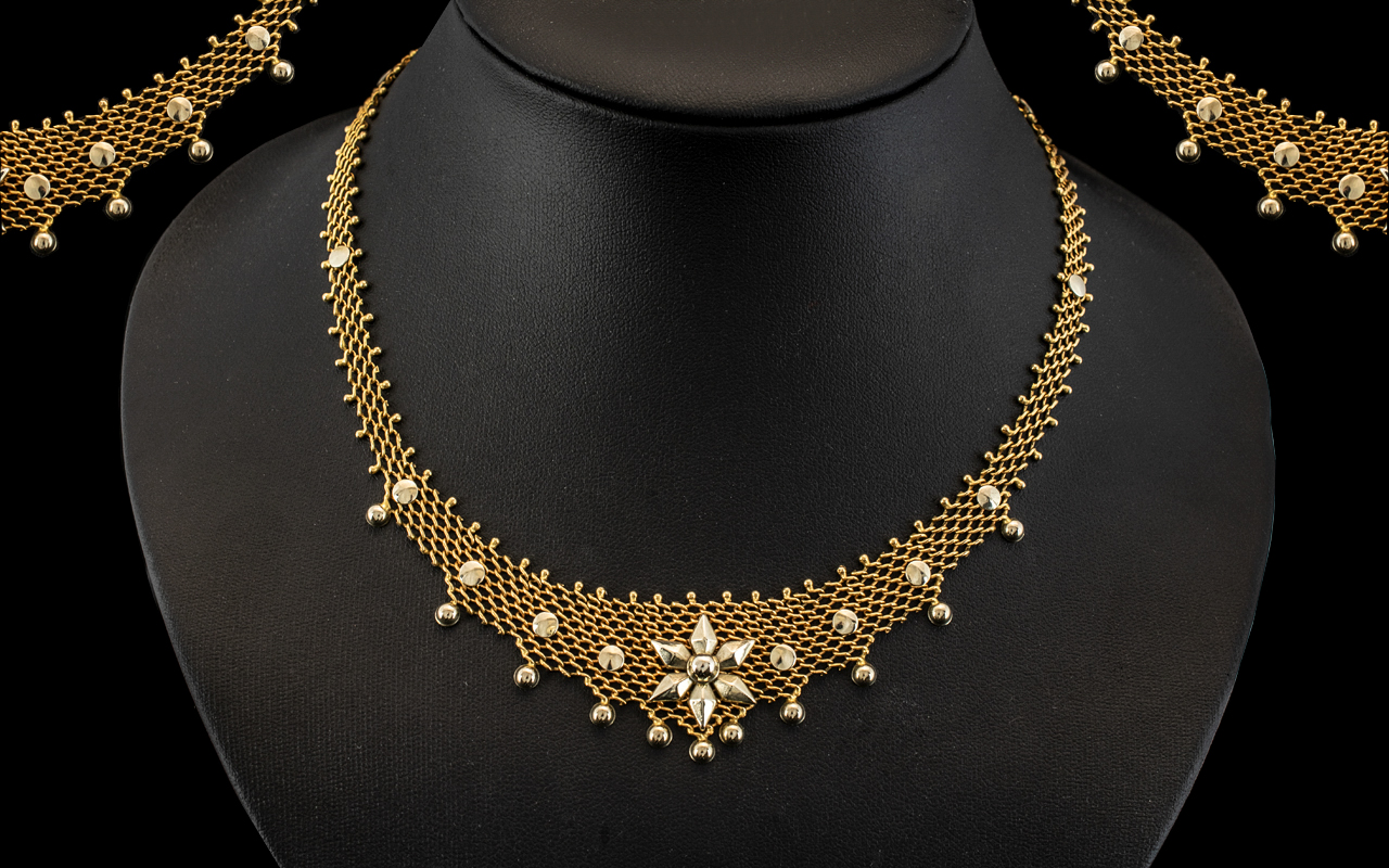 Antique Period Ladies - Superb 18ct Gold Intricate Worked Lacework Necklace of Exquisite Form /