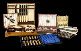 Selection of Cased Cutlery Oddments, 1 Set of Fish Knives and Forks, 2 Boxes of Butter Knives,