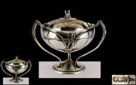 Art Nouveau - Superb Quality Sterling Silver 3 Handle Flower Bowl of Small Proportion.