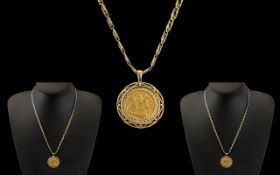 Victorian 22ct Gold Half Sovereign - Date 1899. With 9ct Gold Mount and Chain.