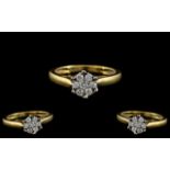 18ct Gold Attractive Diamond Set Cluster Ring. Fully Hallmarked for 18ct to Interior of Shank.