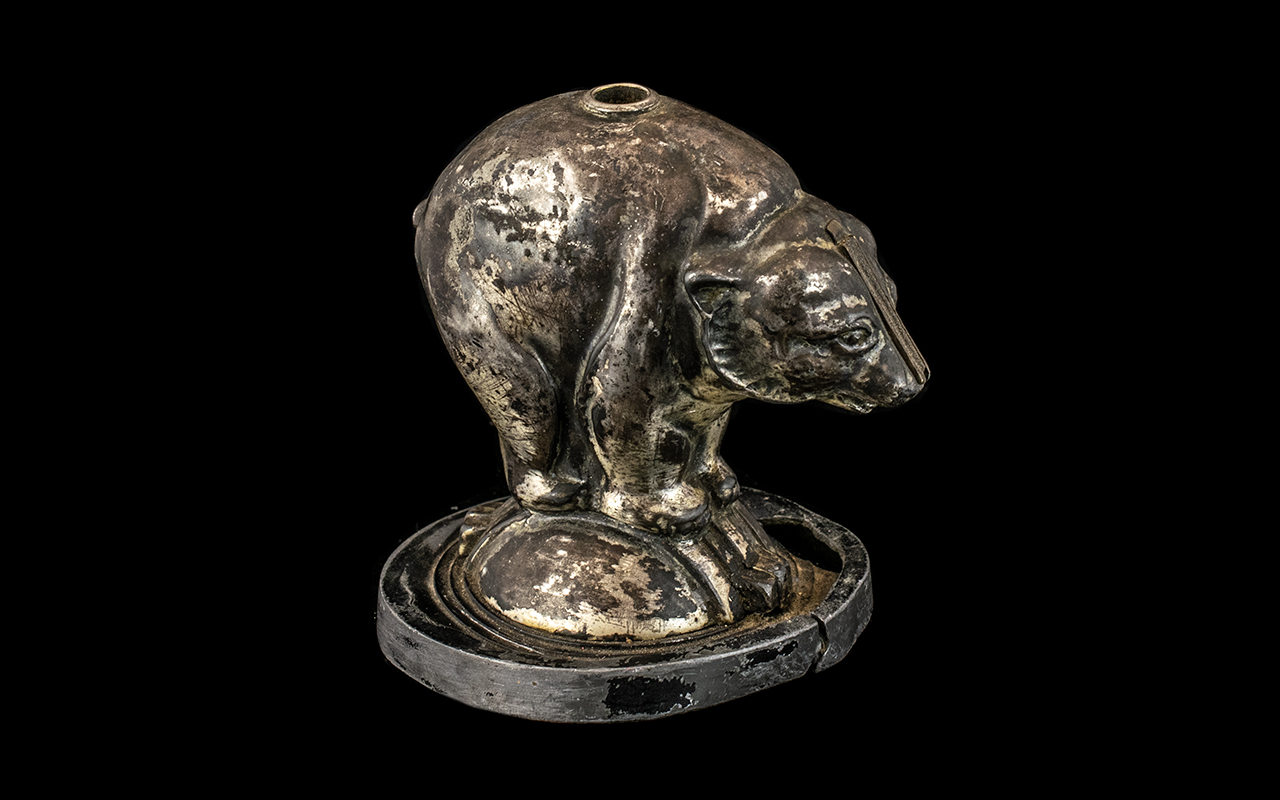 Antique Table Top Lighter In The Shape of a Performing Bear, rare Victorian novelty in cast silver