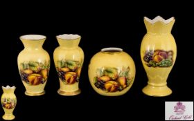 Aynsley - Fine Bone China Collection of ' Orchard Gold ' Pattern Vases ( 4 ) In Total. Various