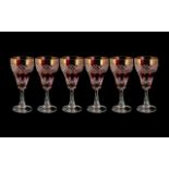 Cranberry Glass - Suite of Six Large Wine Glasses, beautifully decorated, measure 7" tall.