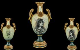 Austrian - Amphora Late 19th Century Superb Hand Painted Twin Handle Vase,
