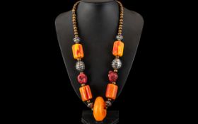 Amber/Bakelite and Natural Red Coral Necklace,