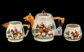 Vintage PPC Portland Pottery Hunting Design Teapot, Milk Jug & Sugar Bowl,