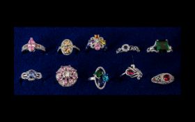 Great Collection of Silver & Different Coloured Stone Rings.