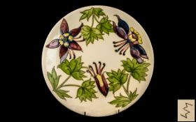 Walter Moorcroft Large Tubelined Cabinet Plate ' Orchids ' Design on Cream Ground. Monogrammed to