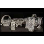 Collection of Crystal Cut Glass Items, comprising two basket bowls, large fruit bowl 12" diameter,