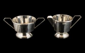 Art Deco Silver Cream Jug & Sugar Bowl, 1940/50s Deco style, Birmingham hallmark, weight 7 oz.