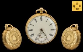 Victorian Period Superb 18ct Ornate Gold - Open Faced Pocket Watch with Ornate Chased Decoration to