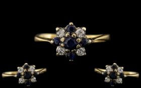 18ct Gold Attractive Sapphire and Diamond Set Cocktail Ring. Pleasing Design. c.1930's. Marked