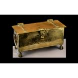Rare Antique Brass Lidded English Tobacco Box, with a hinged strapwork lid, engraved to the top (but