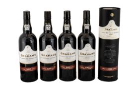 Grahams Late Bottled Vintage Ports, five bottles in total, bottled in 2008; high quality ports,