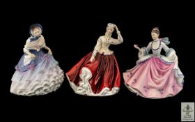 Royal Doulton Hand Painted Trio ( 3 ) Porcelain Figures with Boxes. Comprises 1/ ' Alice ' HN3368.