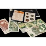 ( 6 ) English Bank Notes with a Set of Britains First Decimal Coins.