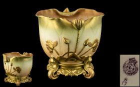 Royal Worcester Unusual Shaped Planter with a Lily pad embossed decoration in gilt work,