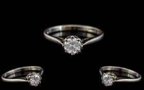 Platinum Attractive Single Stone Diamond Set Ring. Marked 950 to Interior of Shank + Diamond