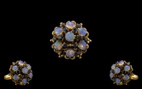 18ct Yellow Gold - Attractive Opal and Sapphire Set Dress Ring - Of Large Proportions In Flower head