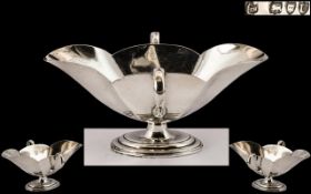 Victorian Period - Unusual and Well Designed Sterling Silver Two Handle Sauce Boat of Wonderful