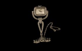 Early 20th Century Silver and Marcasite Ladies Suspended Watch Brooch,