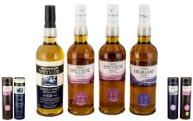 Collection of Speyside - Very Fine Single Malt Scotch Whiskies ( 4 ) Bottles.