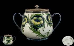 James Macintyre William Moorcroft Signed Twin Handle Lidded Biscuit Barrel of Excellent Proportions