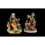 Two Capodimonte Figures, depicting a tramp feeding birds, 10" high,