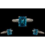 18ct Gold - Superb and Attractive Aquamarine and Diamond Set Dress Ring.