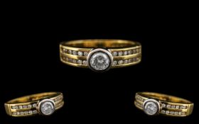 18ct Two Tone Gold Attractive Diamond Set Dress Ring of Contemporary Design. Full Hallmark for 750 -