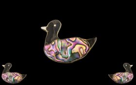 Mexico Silver Enamel and Mother-of-Pearl Brooch in the form of a buck;