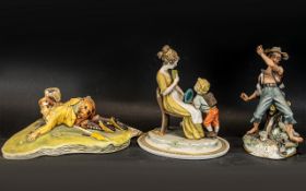Three Porcelain Figures depicting a golfer, a mother and child and a fisherman. A/F, confirm with