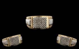 Rolex Style Heavy Gents 9ct Gold Two Tone Diamond Set Ring of excellent proportions.